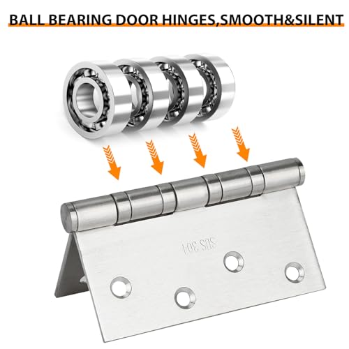 Qkenvo 4'' Door Hinges 304 Stainless Steel 4 X 4 Inch 3 Pack Square Corner Door Hinges Ball Bearing Door Hinges Heavy Duty For Exterior Interior Doors With Non-Removable Pin  thumb #2