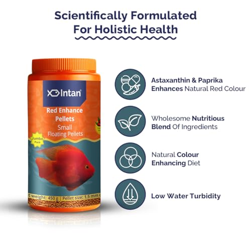 Image of Intan Red Enhance Pellets (Small 1.5mm Floating) | 450gm - Highly Nutritious Ornamental Fish Food for Parrotfish & Red Coloured Fish | Growel Feeds