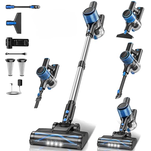 SUXIANGVAC Cordless Vacuum Cleaner 45KPa/400W/45Mins, Stick Vacuum with Self-Standing, LED Display, Anti-Tangle Brush Rechargeable Vacuum Ideal for Carpet/Car/Pet,Blue