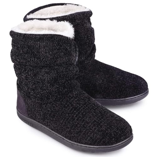 LongBay Damen Stiefel Hausschuhe Winter Chenille Strickwarme mit Memory Foam Weiches Fleece Booties., 19.37 €
