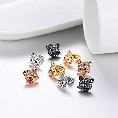 U7 Teen Girls Cat Earrings Rhinestone Platinum Plated Cute Kitten Kitty Stud Earrings For Women #TOP5