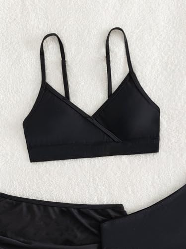 COZYEASE Girls' 3 Piece Plain Swimsuit Wrap Bikini with Ruched Cover Up Skirt Set3