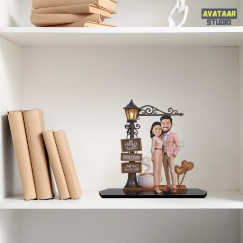 Image of Wood Rectangular Personalized Caricature Gift for Couple, 7 Inches, Tabletop Multicolor, Art Deco Style (COUPLE 14)