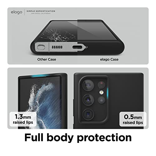 Image of elago Shockproof Liquid Silicone Slim Phone Case with Anti-Scratch Soft Microfiber Lining - Full Body Screen Camera Protective Case Cover, Compatible for Samsung Galaxy S22 Ultra 6.8 inches (Black)