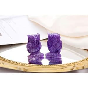 QINJIEJIE 2" Amethyst Owl Decor Crystals Stone Figurines Carved Gemstone Owls Statue Healing Home Room Sculpture Natural Lucky Owl Decorations Cute Purple Office Desk for Women Men QINJIEJIE 2 Amethyst Owl Decor Crystals Stone Figurines Carved Gemstone Owls Statue Healing Home Room Sculpture Natural Lucky Owl Decorations Cute Purple Office Desk for Women Men