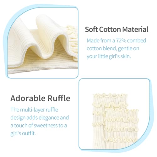 Toddler Girls Ruffle Socks Toddler Frilly Summer Dress Solid Crew Cotton Ankle White Socks for Kids 1-8T2