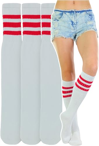 Image of ToBeInStyle Unisex Knee High Cotton Tube Athletic Thick Socks w /Stripe Top