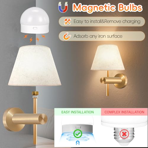 Image of Battery Operated Wall Sconce Set of 2, Gold Rechargeable Wall Lights with 10000mAh Dimmable Bulbs RGB Wireless Wall Lamps with Remote, 15 Colors for Bedroom Living Room Hallway Wall Decor