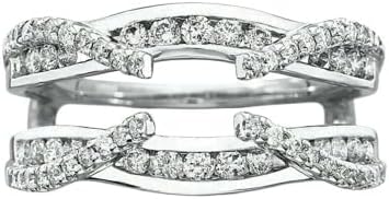 Omkar Creations 2 CT Round Cut Created White Diamond Channel Set Enhancer Guard Wedding Engagement Ring In 14K White Gold Plated 925 Sterling Silver