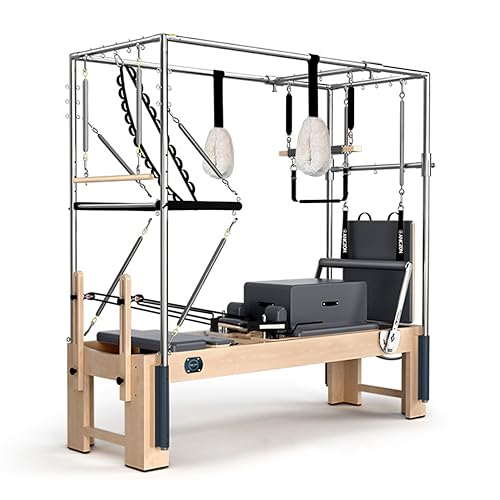 DJXIK Three-in-One Pilates High-Rise Core Bed, Cadillac Training Bed, Microfiber Leather/Adjustable Resistance System, Suitable for Home and Studio (Maple)