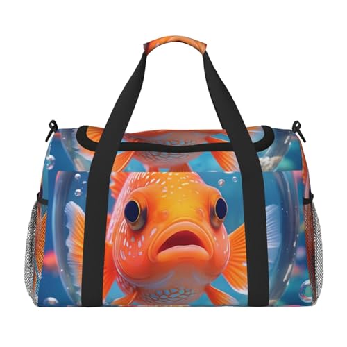 Cute fish Print Travel Duffle Bag - Foldable Personal Item Travel Bag for Women & Men,Carry-On Convertible Crossbody Tote Bags with Adjustable Shoulder Strap & Pockets 13x10.2x19.7 in