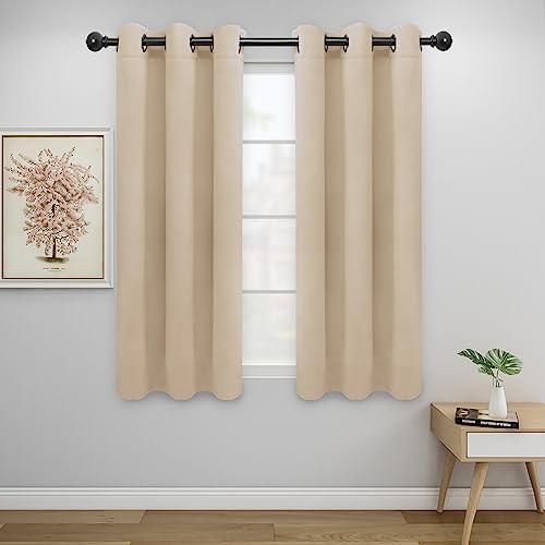 Easy-Going Blackout Curtains for Bedroom, Solid Thermal Insulated Grommet and Noise Reduction Window Drapes, Room Darkening Curtains for Living Room, 2 Panels (34x54 in, Beige) 34"W x 54"L (