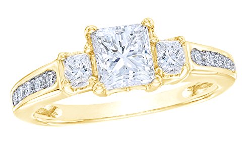 AFFY White Cubic Zirconia Engagement & Wedding Three Stone Ring in 14k Gold Over Sterling Silver (2 Cttw)