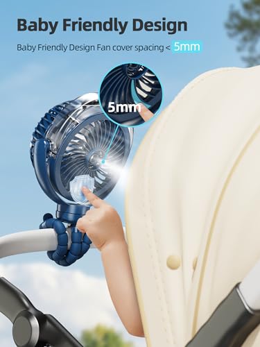 Image of Misting Stroller Fan, 6000mAh Battery Operated Portable Fan with Light & 360 Pivoting, Personal Cooling Fans with Flexible Tripod for Baby, Office, Travel,Treadmill,Outdoors (Dark Blue)