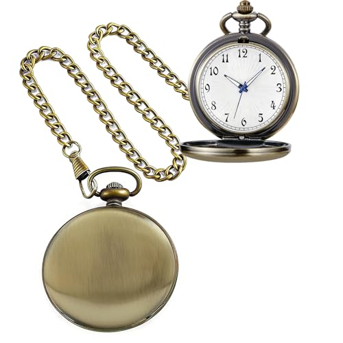 Image of Tiong Pocket Watch Vintage Quartz Pocket Watches with Chain Christmas Graduation Birthday Gifts Father's Day（Bronze