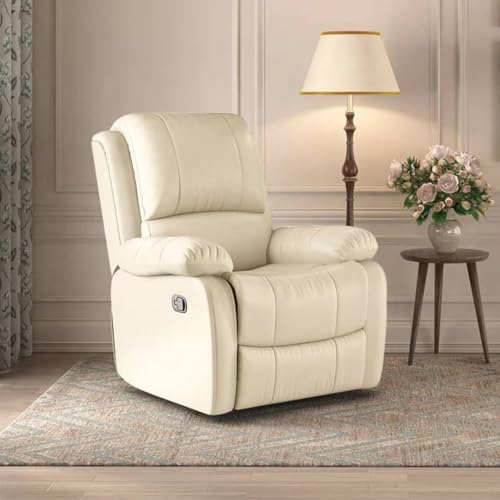 Image of Urban Ladder Lebowski Leatherette One Seater Manual Recliner in Ancient Ivory Cream Colour