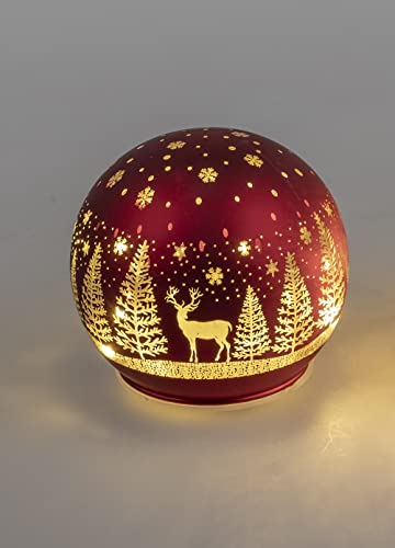 Formano Deko Kugel Licht rot mit Hirsch und Bäume LED-Licht mit Timer...