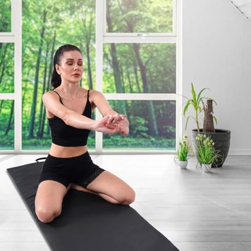 Image of Abb Initio Gym (A De Jure Fitness Brand) PVC Leatherette Yoga Mat, Unbeatable Non Slip Raxine, Eco Friendly and Odorless Lightweight and Extra Large Size with 10 MM Thickness (Black)