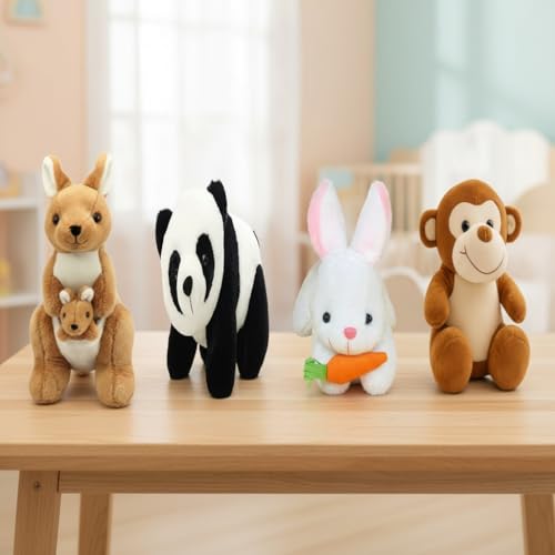 Image of Pack of 4 Elegant Soft Toys Combo Set (Kangroo-Panda-Rabbit-Monkey)