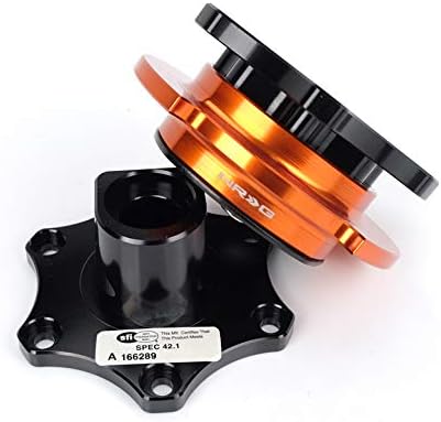 Miniatura 3 de NRG Innovations NRG-SRK-R200BK-OR SFI 42.1 Spec Adaptador de buje corto de liberación rápida para volante con forma de D, patrón de pernos 6x70mm,