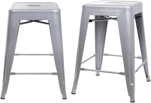 GIA Taburete de mostrador sin espalda de 24 pulgadas cantidad de 1 gris con asiento de madera oscura GIA Taburete de mostrador sin espalda de 24 pulgadas cantidad de 1 gris con asiento de madera oscura