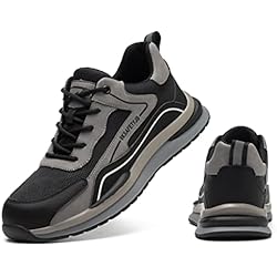 Zapatillas Kojondo IYVW 7615 Zapatillas de Seguridad Hombres Mujer Punta de Acero Calzado de Trabajo TPU Ligero Transpirable Zapatos de Seguridad Anti Choque Negro Gris 45 EU