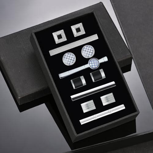 Image of UJOY Mens Tie Clip and Cufflink Set 12 PCS, Shirts Necktie Bar Pins Cuff Link Buttons, Wedding Businesss Gift for Men