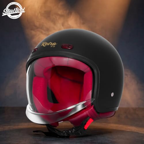Image of Steelbird SBH-67 Retro 5.0 DOT and ISI Certified Open Face Helmet for Men and Women