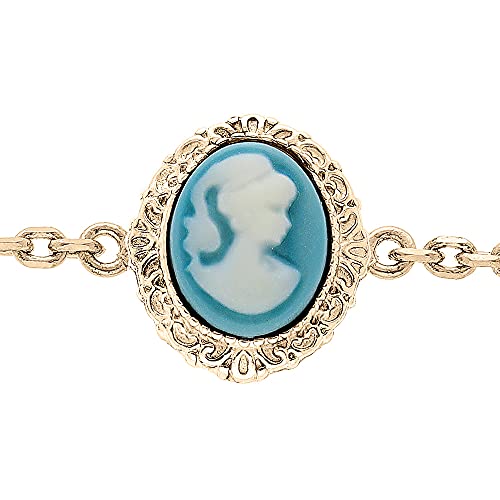 1001 Bijoux Bracelet plaqué or Camée bleu 16+3cm + écrin (offert)