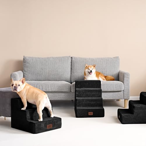 Image of EHEYCIGA Dog Stairs for Bed 18 inch H, 4-Step Extra Wide Dog Steps for High Bed, Pet Steps for Small Dogs and Cats, Non-Slip Balanced Pet Ramp Indoor, Black