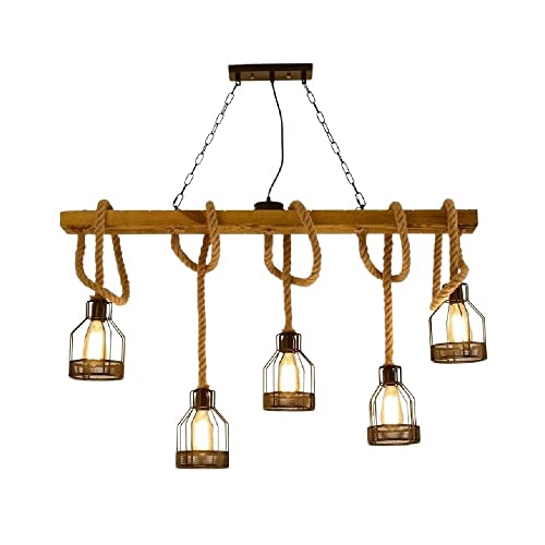 Plafonnier 5-lights chandelier de corde de chanvre bois E27 loft