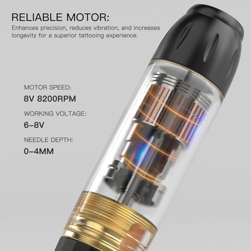 Image of Wormhole Wireless Tattoo Kit, LED Digital Display, Dot Working Mode, Complete Rotary Tattoo Gun Set for Beginners and Professionals, Ergonomic Design, Portable Equipment - Black