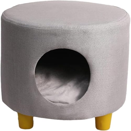 QeMiyg キャットハウス 密閉型 猫用トイレ 座れるスツール一体型 四季対応 ワンピース設計 防臭 砂飛び散り防止 省スペース おしゃれインテリア 猫飼い主向け イエロー (グレー)