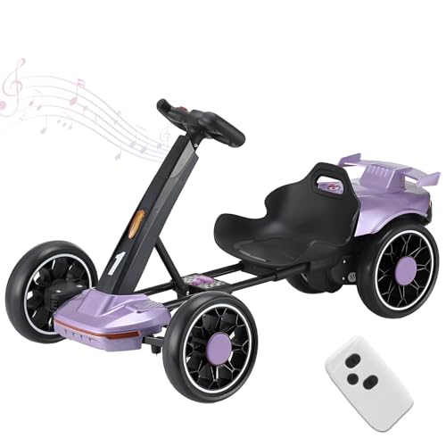 RIDEONMOP Go Kart Eléctrico para Niños, Go Kart Plegable a Pedales de 12V con Modo de Marcha Atrás, Go Kart a la Deriva con Luces LED y Música, Juguetes de Montar para 3+ Años,Púrpura