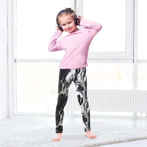 Marble Black and White Girls Casual Leggings for Kids Printed Long Pant Bottoms Stretch and Soft4