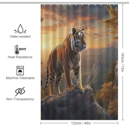 Rideau de douche tigre imperméable lavable rideau de baignoire 122x183cm