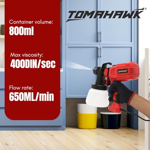 Image of TOMAHAWK EPS-3000 High-Power 400W Electric Paint Sprayer | 3 Nozzles (1.8 /2.0 /2.5mm), 800ml Tank, 32000 RPM Motor | HVLP Home Painting Machine for Walls, Furniture & DIY Projects