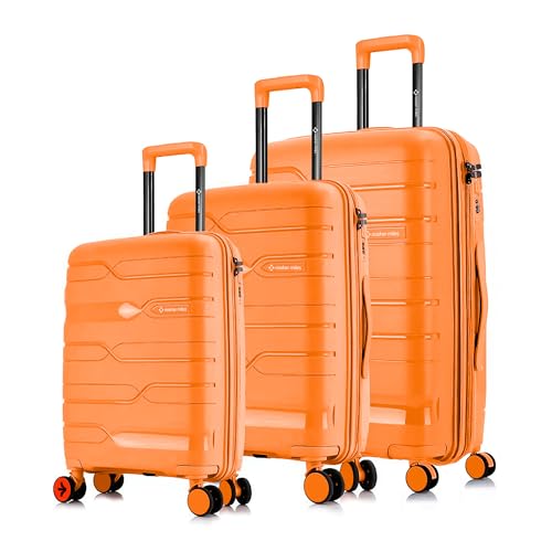 Nasher Miles Paris Hard-Sided Polypropylene Luggage Set of 3 | 55cm, 65cm & 75cm | 8 Wheels Double Spinner Small, Medium & Large Trolley Bag for Travel | Suitcase (Orange)