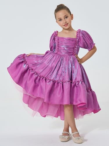 2Bunnies Girls Petticoat High-Low Ruffled Puff Sleeve Shimmer Birthday Gown Princess Dress3