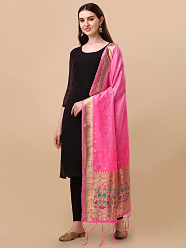Image of DEVANGI Women's Woven Banarasi Silk Dupatta /Chunni For Women, Floral Print 1 Meter Wide and 2.3 Meter Length Printed Designer Dupatta /Chunni For Girls