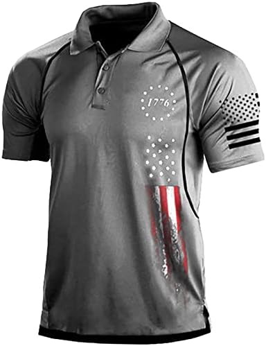 RCESSD Polo Shirts for Men American Patriotic Flag Shirt Summer Casual Short Sleeve Tops-050803xy11 Grey
