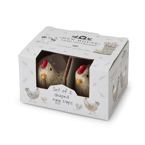 Cooksmart Hen House Lane Set of 2 Hen-Shaped Egg Cups | British Designed Farmhouse Kitchen Tableware | Hand-Painted & Embossed Stoneware | Rustic Countryside Style - Image 2