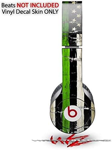 Skin Decal Wrap Works with Original Beats Solo HD Headphones Painted Faded and Cracked Green Line USA American Flag Skin Only (Headphones NOT Included)