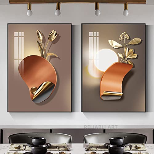 Toile peinture feuilles d'or affiche florale moderne decoration murale salon 40x50