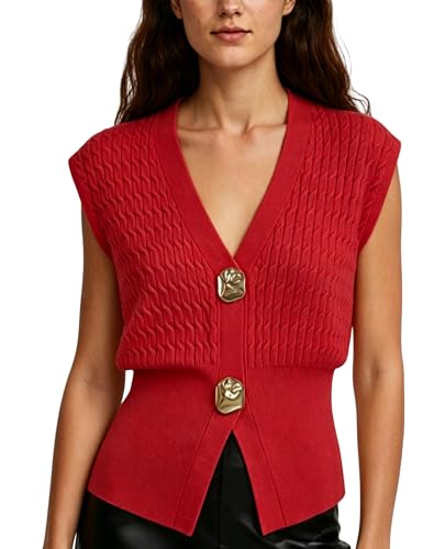 Image of AMEBELLE Vest Tops for Women Cable Knit Sweater Sleeveless V Neck Cardigans Lightweight Knit Pullover Summer Tops
