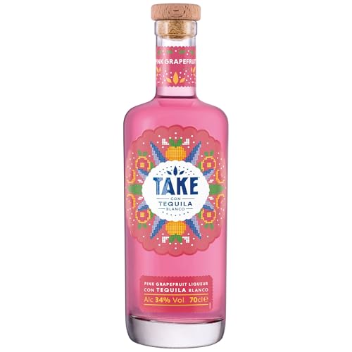 Take Tequila Pink Grapefruit Liqueur | 70cl | Made from Tequila Blanco Huichol | 34% ABV | Party Shots, Cocktails, | Made in Mexico | Perfect for a Paloma