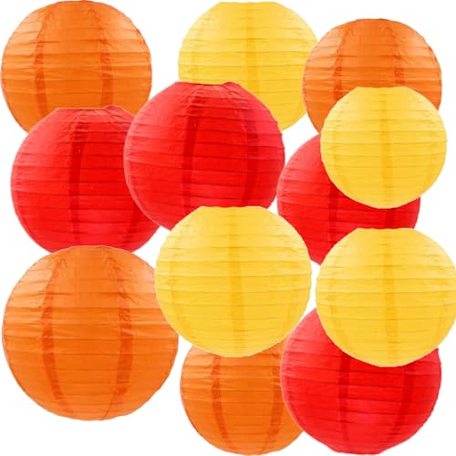 We Moment Zone - Lanterne en Papier Rouge, Orange et Jaune - 12 Pièces - Mariage, Anniversaire, Décoration de Plafond de Fête de Douche pour Bébé