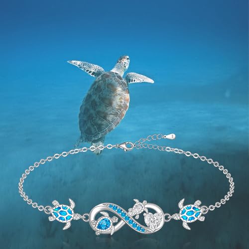 Image of Fenthring Sea Turtle Anklet for Women Sterling Silver Adjustable Ankle