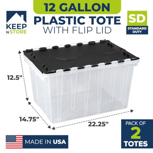 Image of 12 Gallon Clear Storage Tote with Flip Lid, Standard Duty, Pack of 2