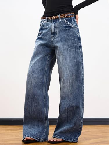 Image of EMMIOL Women Hip Hop 90s Vintage Baggy Jeans Denim Pants Mid Waist Jeans